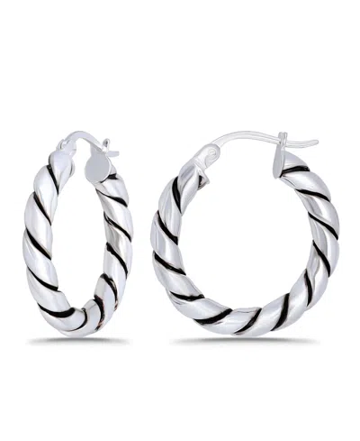 Macy's Oxidized Twist Click Top Hoop Earrings In Silver