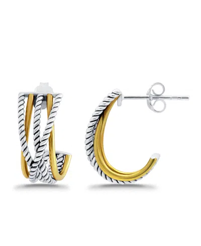 Macy's Oxidized Twist Polish J-hoop Post Earrings In Gold