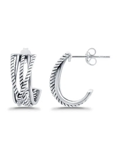 Macy's Oxidized Twist Polish J-hoop Post Earrings In Silver