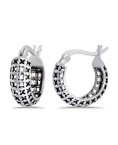 Macy's Oxidized X-cut Out Pattern Click Top Hoop Earrings In Silver