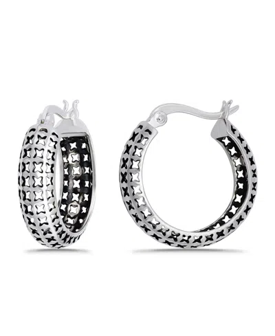 Macy's Oxidized X-cut Out Pattern Click Top Hoop Earrings In Silver