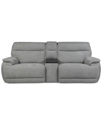 Macy's Ozryn 3-pc. Fabric Sofa With Console And 2 Power Motion Chairs, Exclusively At  In Silver