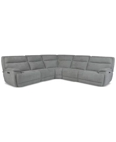Macy's Ozryn 5-pc. Fabric Sectional With 2 Power Motion Chairs, Exclusively At  In Silver