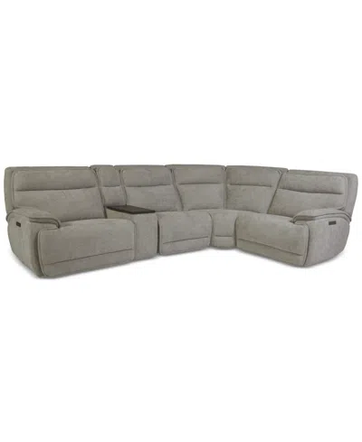 Macy's Ozryn 5-pc. Fabric Sectional With Console And 2 Power Motion Chairs, Exclusively At  In Gray