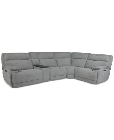 Macy's Ozryn 5-pc. Fabric Sectional With Console And 2 Power Motion Chairs, Exclusively At  In Silver