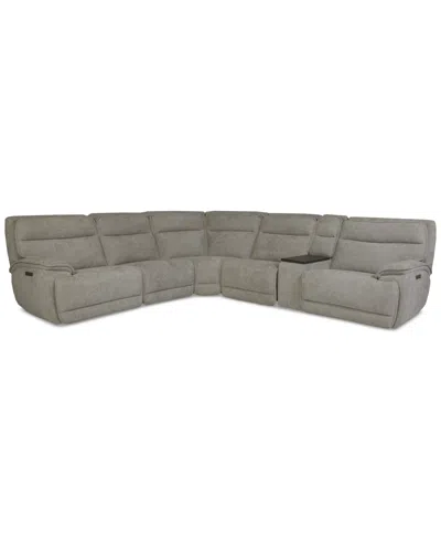 Macy's Ozryn 6-pc. Fabric Sectional With Console And 2 Power Motion Chairs, Exclusively At  In Gray