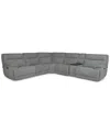 Macy's Ozryn 6-pc. Fabric Sectional With Console And 3 Power Motion Chairs, Exclusively At  In Silver