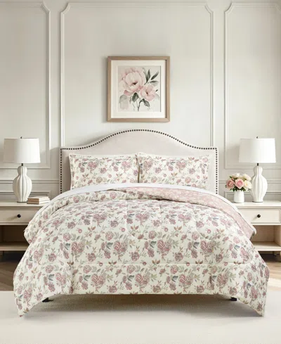 Macy's Painted Rose Reversible Microfiber 3-piece Comforter Set In Pink