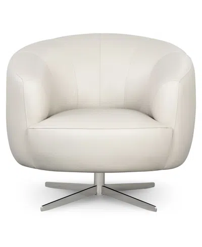 Macy's Paitlyn 37" Leather Accent Swivel Chair In Brown