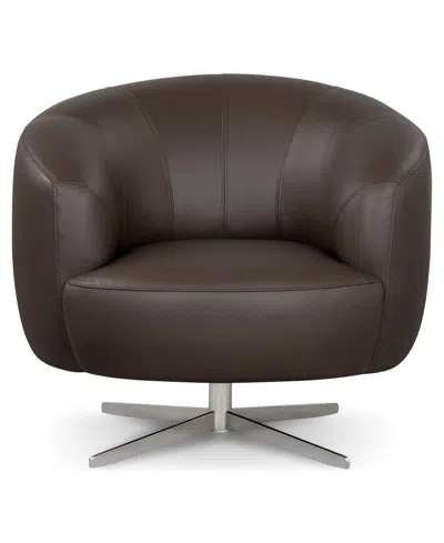 Macy's Paitlyn 37" Leather Accent Swivel Chair In Brown