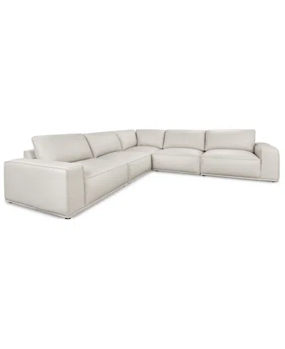 Macy's Paitlyn 5-piece Leather L-shape Sectional In Brown