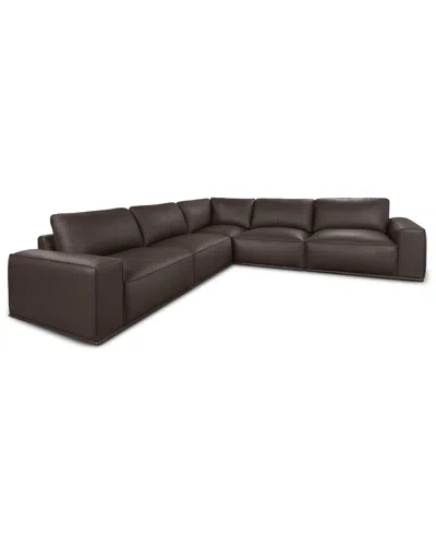 Macy's Paitlyn 5-piece Leather L-shape Sectional In Brown