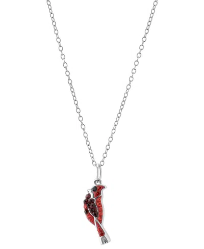 Macy's Pave Cardinal Pendant Necklace In Sterling Silver, 16" + 2" Extender,  Exclusive In Metallic