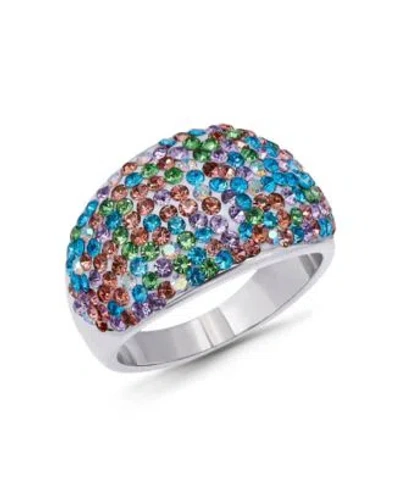 Macy's Macys Pave Crystal Fine Silver Plated Dome Shape Ring Collection In Silver,black