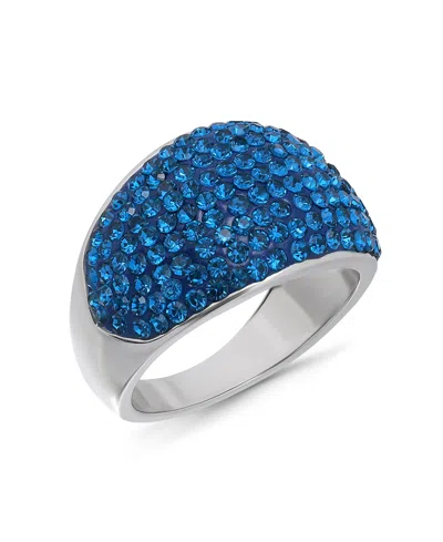 Macy's Pave Crystal Fine Silver-plated Over Brass Indigo Blue Color Dome Shaped Ring In Green