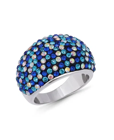 Macy's Pave Crystal Fine Silver-plated Over Brass Multi Blue Dome Shape Ring In Neutral