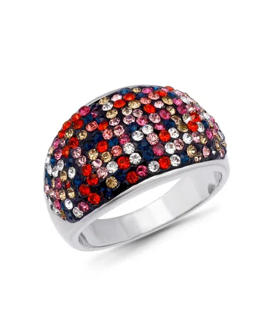 Macy's Pave Crystal Fine Silver-plated Over Brass Red, Blue, Champagne, Pink, And Clear Colors Dome Shaped  In Animal Print