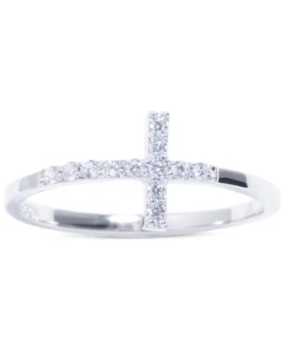 Macy's Pave Crystal Thin Cross Ring In Sterling Silver
