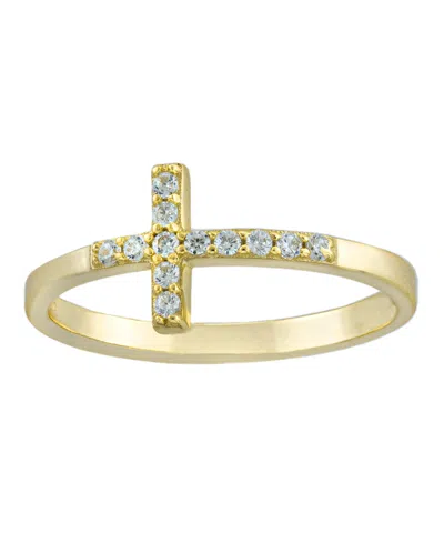 Macy's Pave Crystal Thin Cross Ring In Sterling Silver In Gold