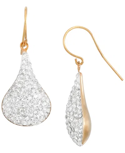 Macy's Pave Crystals Teardrop Dangler Earrings In 14k Yellow Gold Over Sterling Silver