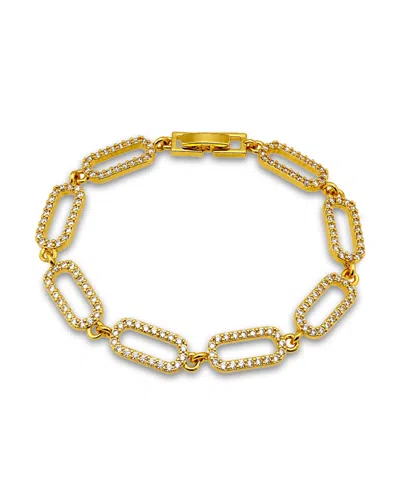 Macy's Pave Cubic Zirconia Paperclip Style Chain Link Bracelet In Gold