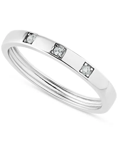 Macy's Pave Cubic Zirconia Triple Stone Ring In Sterling Silver In Metallic