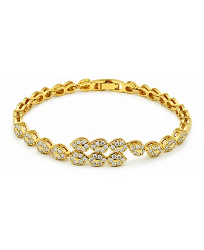 Macy's Pave Cubic Zirconia/polish Combo Pear Shapes Bypass Bracelet In Gold