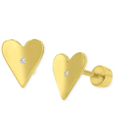 Macy's Pave Heart Stud Earrings In 14k Gold-plated Sterling Silver