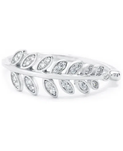 Macy's Pave Leaf Ring In Sterling Silver (also In 18k Gold-plated Sterling Silver) In Gray