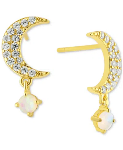 Macy's Pave Moon & Opal Star Drop Earrings In 18k Gold-plated Sterling Silver