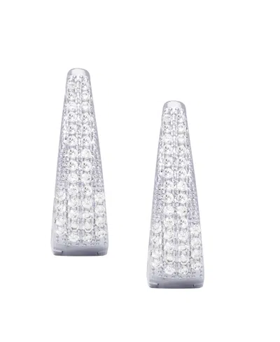 Macy's Pave Oval Hoop Earrings In Silver