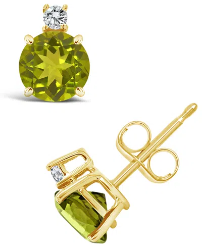 Macy's Peridot (1-1/10 Ct. T.w.) And Diamond Accent Stud Earrings In 14k Yellow Gold In Green