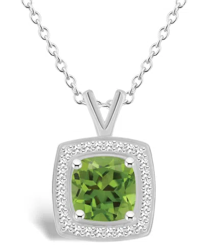 Macy's Peridot (1-1/2 Ct. T.w.) And Diamond (1/7 Ct. T.w.) Halo Pendant Necklace In Sterling Silver