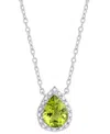 Macy's Peridot (1-1/3 Ct. T.w.) & Cubic Zirconia Pear Halo 18" Pendant Necklace In Sterling Silver