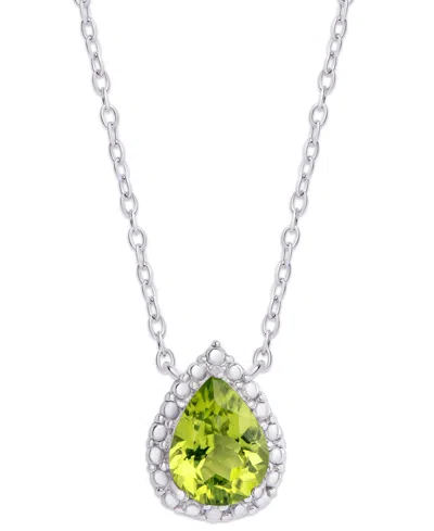 Macy's Peridot (1-1/3 Ct. T.w.) & Cubic Zirconia Pear Halo 18" Pendant Necklace In Sterling Silver In Green