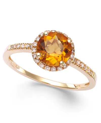 Macy's Peridot (1-1/3 Ct. T.w.) And Diamond (1/8 Ct. T.w.) Ring In 14k Gold In Citrine