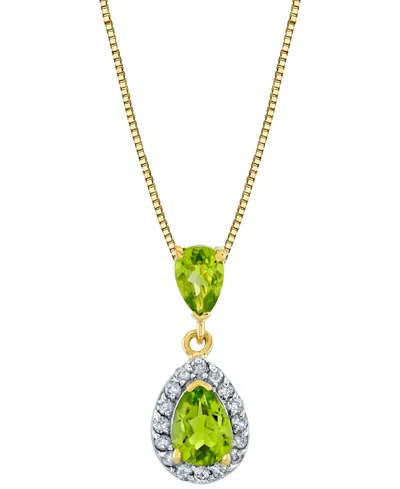 Macy's Peridot (1-1/4 Ct. T.w.) & Diamond (1/6 Ct. T.w.) Pear-shaped 18" Pendant Necklace In 14k Yellow Gol In Gold