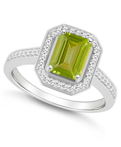 Macy's Peridot (1-2/3 Ct. T.w.) And Diamond (1/5 Ct. T.w.) Halo Ring In Sterling Silver