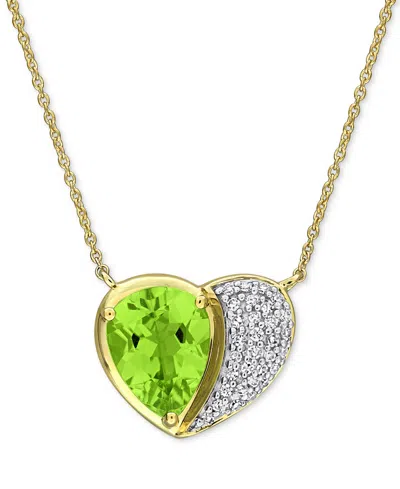 Macy's Peridot (1-5/8 Ct. T.w.) & Diamond (1/6 Ct. T.w.) Heart 18" Pendant Necklace In 10k Yellow Gold