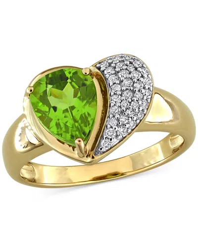 Macy's Peridot (1-5/8 Ct. T.w.) & Diamond (1/6ct T.w.) Heart Ring In 10k Yellow Gold