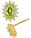 Macy's Peridot (1 Ct. T.w.) & Lab Grown White Sapphire (1/8 Ct. T.w.) Oval Stud Earrings In 14k Gold Over S