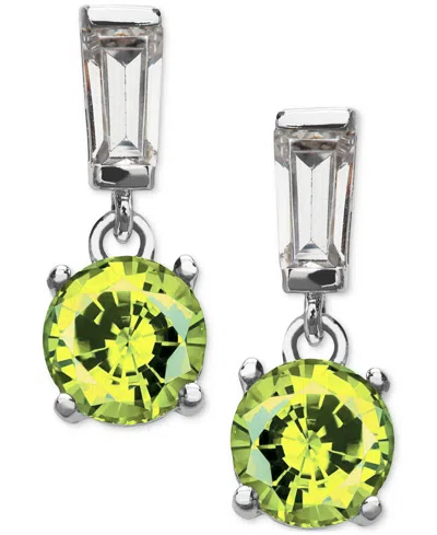 Macy's Peridot (1 Ct. T.w.) & Tapered Cubic Zirconia Drop Earrings In Sterling Silver