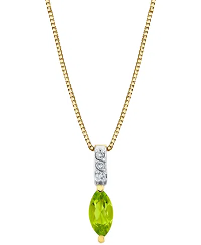 Macy's Peridot (1/2 Ct. T.w.) & Diamond Accent 18" Pendant Necklace In 10k Yellow Gold In Green