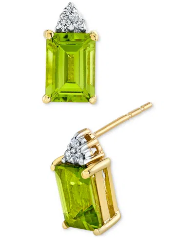 Macy's Peridot (2-1/10 Ct. T.w.) & Diamond Accent Stud Earrings In 14k Yellow Gold