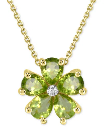 Macy's Peridot (3-1/2 Ct. T.w.) & Diamond Accent Flower 18" Pendant Necklace In 14k Gold-plated Sterling Si