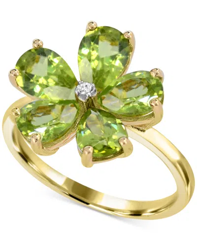 Macy's Peridot (3-1/2 Ct. T.w.) & Diamond Accent Flower Ring In 14k Gold-plated Sterling Silver