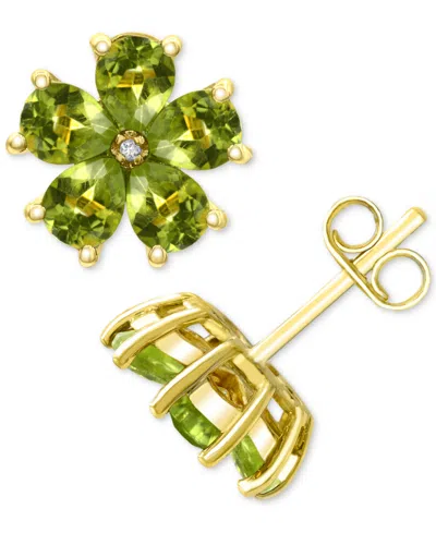 Macy's Peridot (3-1/3 Ct. T.w.) & Diamond Accent Flower Stud Earrings In 14k Gold-plated Sterling Silver