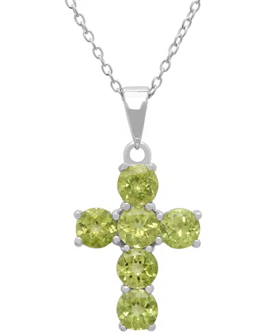 Macy's Peridot (3 Ct. T.w.) Cross Pendant Necklace In Sterling Silver In Metallic