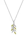 Macy's Peridot (3/8 Ct. T.w.) & Diamond (1/10 Ct. T.w.) Twig 18" Pendant Necklace In Sterling Silver In Peridot