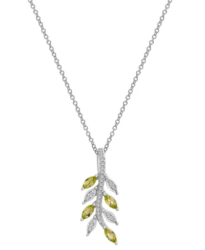 Macy's Peridot (3/8 Ct. T.w.) & Diamond (1/10 Ct. T.w.) Twig 18" Pendant Necklace In Sterling Silver